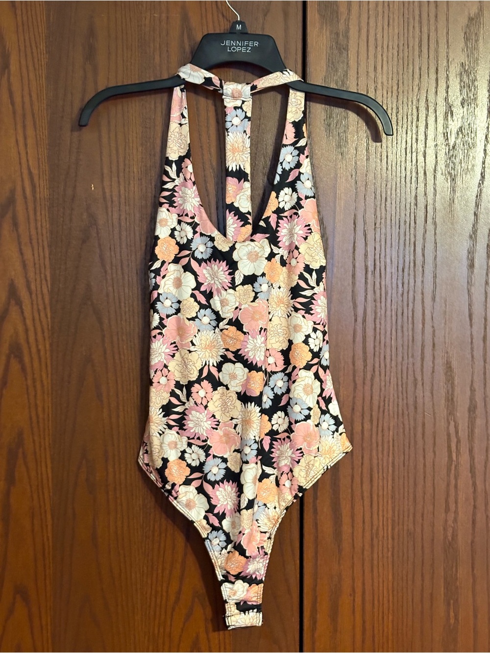 Lulu's Black Floral bodysuit with Pink & Cream Blooms Size Large